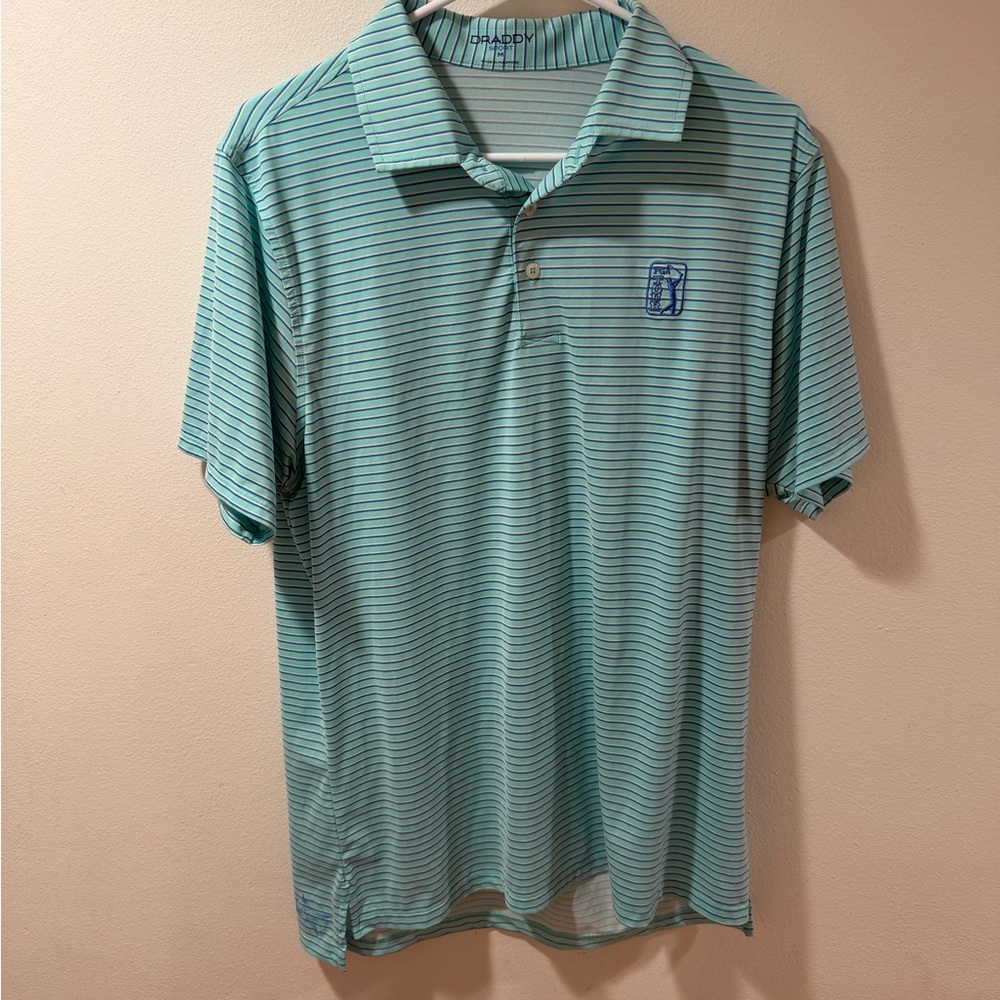 Men's B. Draddy PGA Tour Aqua Striped Polo Shirt